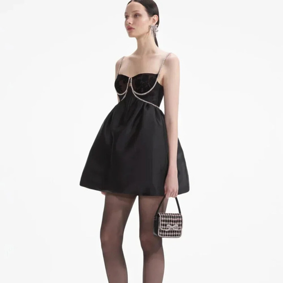 SELF PORTRAIT Black Taffetta Diamante Mini Dress - Picture 3 of 12